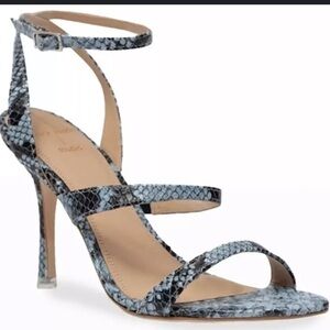 BLACK SUEDE STUDIO Gwen Snake Embossed Strappy Leather Heels.